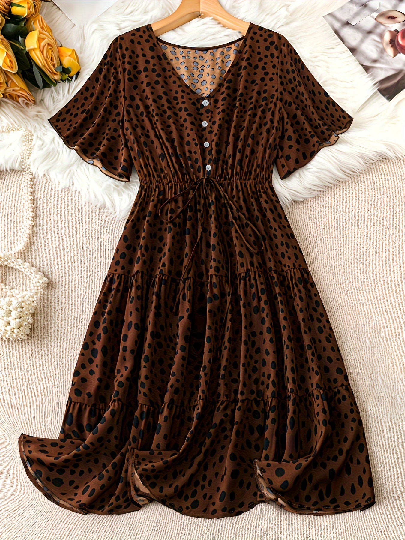 Polka Dot Print Butterfly Sleeve Dress for Plus Size Women