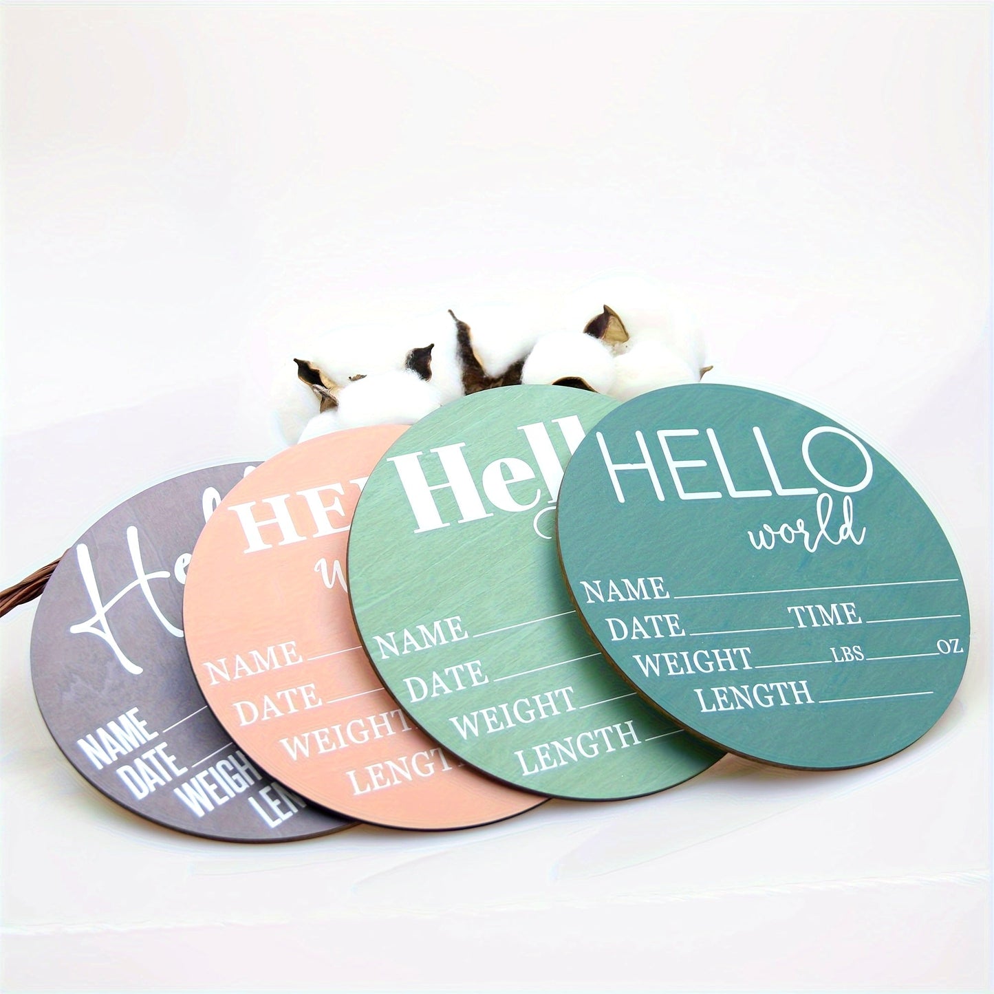 Wooden Birth Announcement Keepsake Plaque - "Hello World" Commemorative Sign with Space for Photo Props and Memory Display of Fillable Details