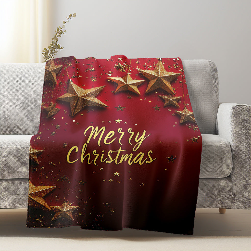 Soft and lightweight, this plush comfort blanket features a star and "Merry Christmas" print. Perfect for home leisure, office naps, or camping and car travel, this blanket is made with durable knit fabric in a contemporary style with mixed colors for