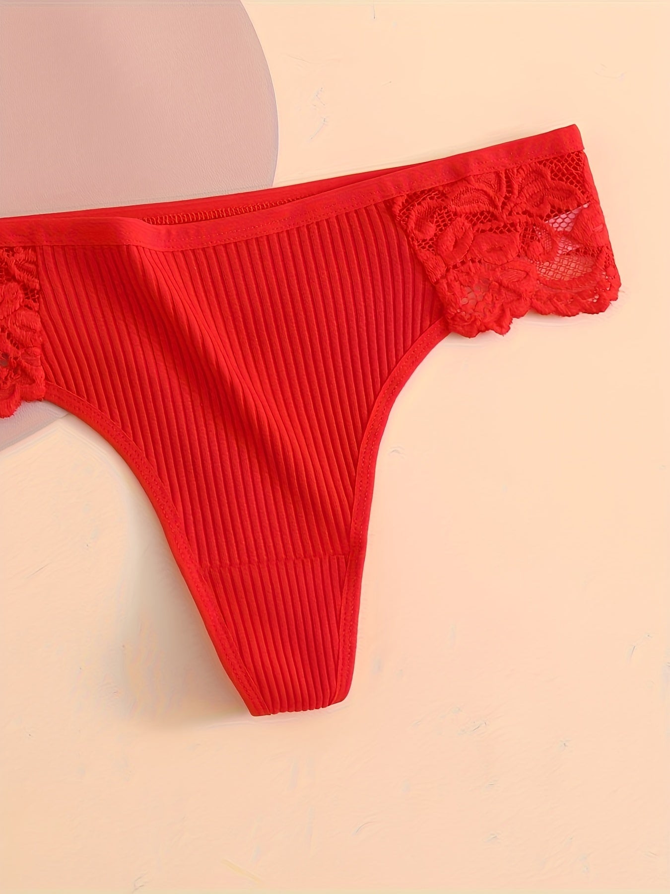 3 contrast lace thongs, soft and comfy ribbed panties, women's lingerie and underwear.