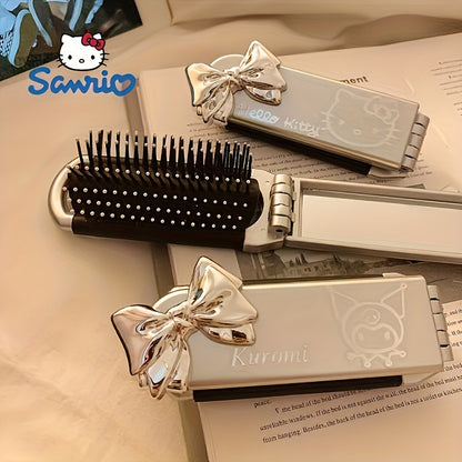 Portable, foldable dual-use comb and mirror featuring Hello Kitty design ideal for college girls, travelers, and back to school parties. Great holiday gift.