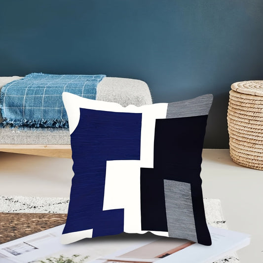 Chic Navy Blue & White Geometric Throw Pillow Cover, 1 Piece, 44.96cm Square, Modern Boho Decor with Zipper Closure, Made of Machine Washable Polyester, Perfect for Living Room & Bedroom - Insert not Included