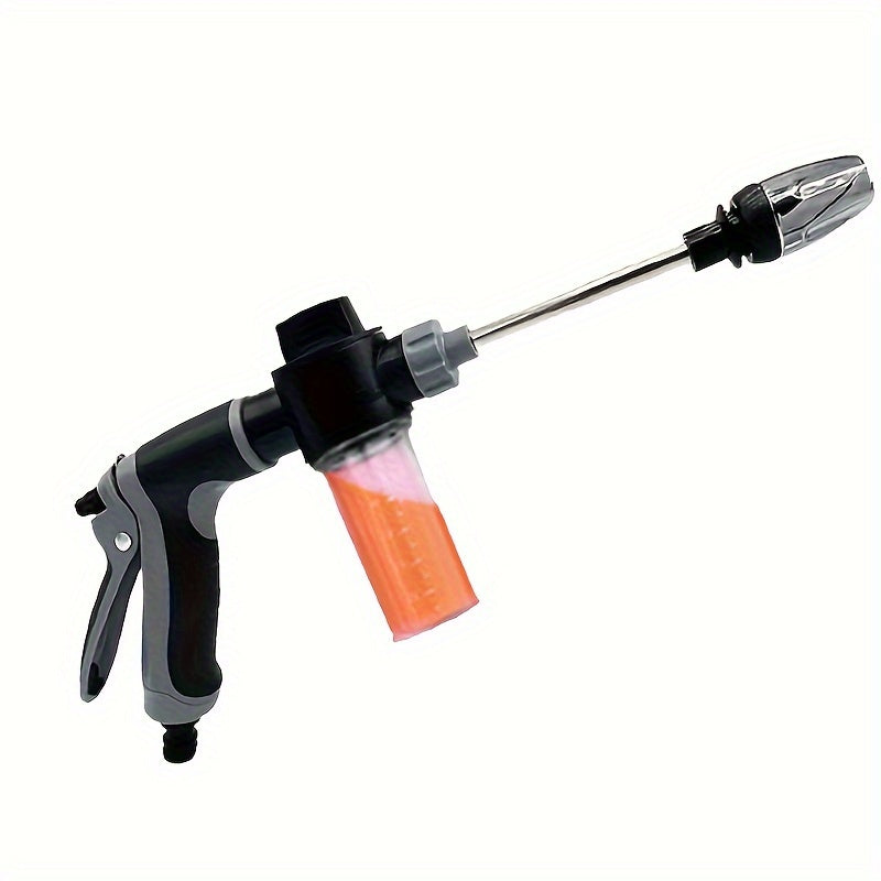 Powerful pressure washer gun with universal connector, plastic garden hose nozzle with metal extension rod and rubber handle - ideal for home and car wash.