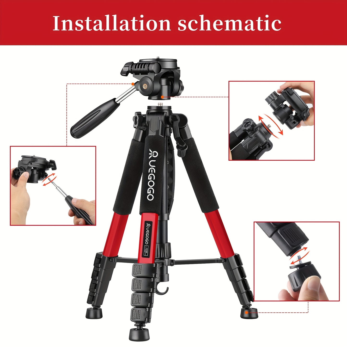 Lightweight digital SLR tripod camera stand with detachable gimbal and reinforced aluminum alloy construction, ideal for live streaming.