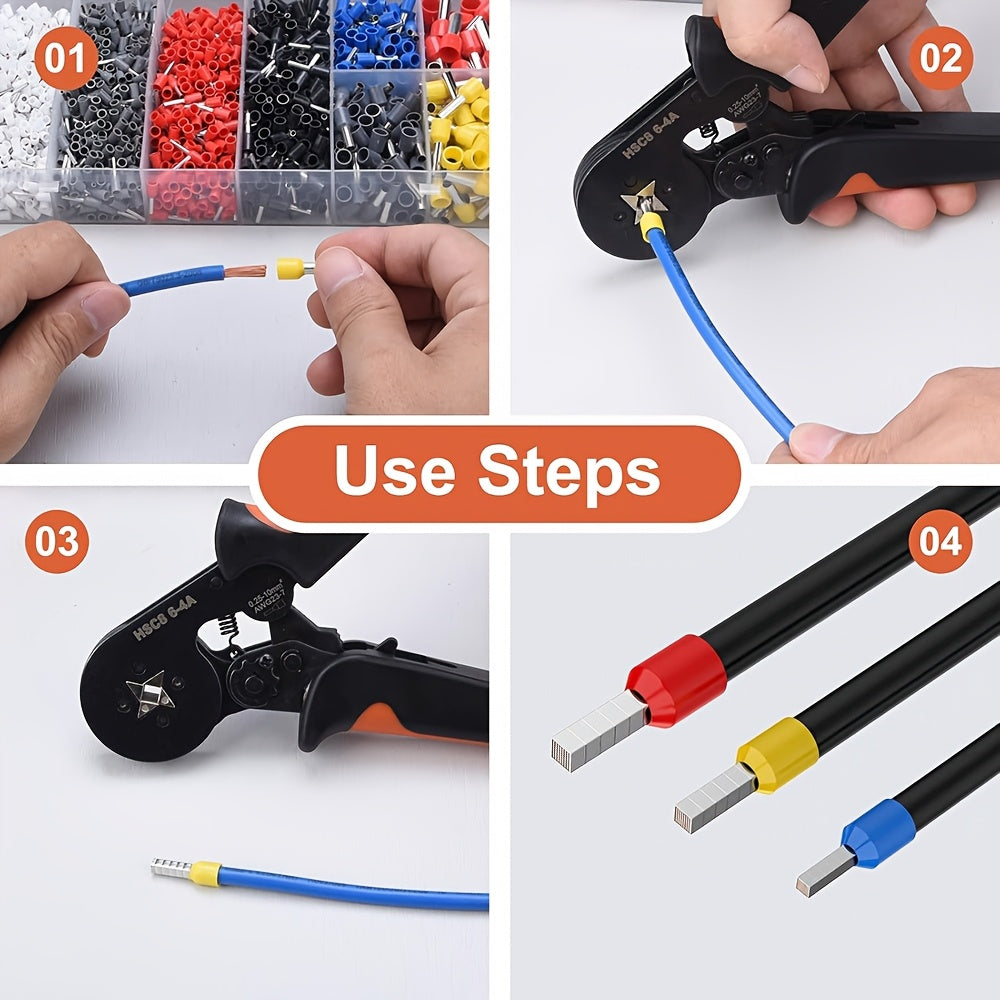 UMLIFE Ferrule Crimping Tool Kit with various wire connectors, insulated tubular crimp terminals, and self-adjustable ratchet crimper.