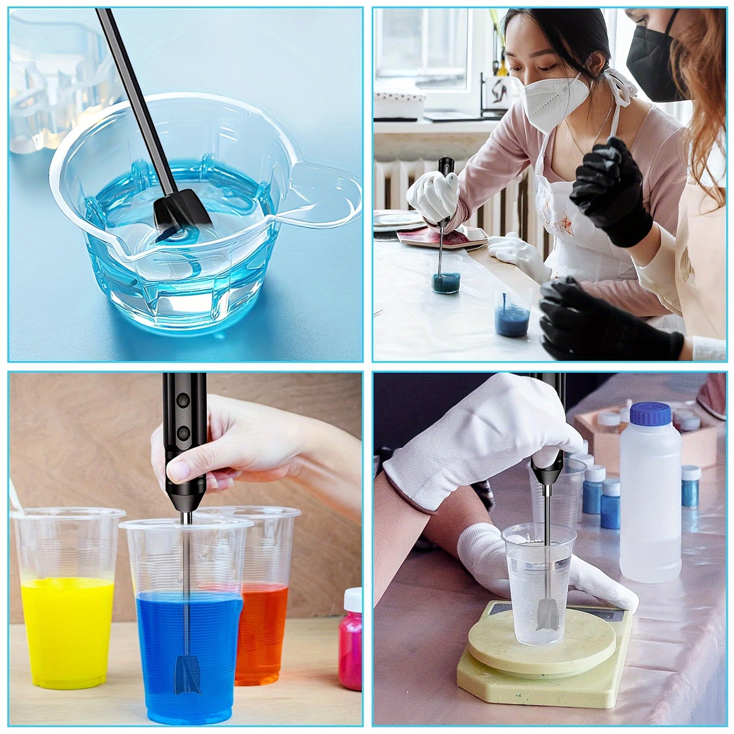 USB rechargeable resin mixer with handheld design and LED indicator, ideal for DIY crafts and resin mixing. Includes 1 paddle for wrist-saving use.