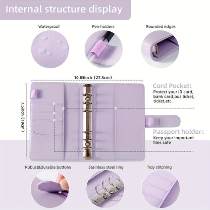 Budget binder with cash envelopes for organizing money in faux leather A6 binder with zipper.