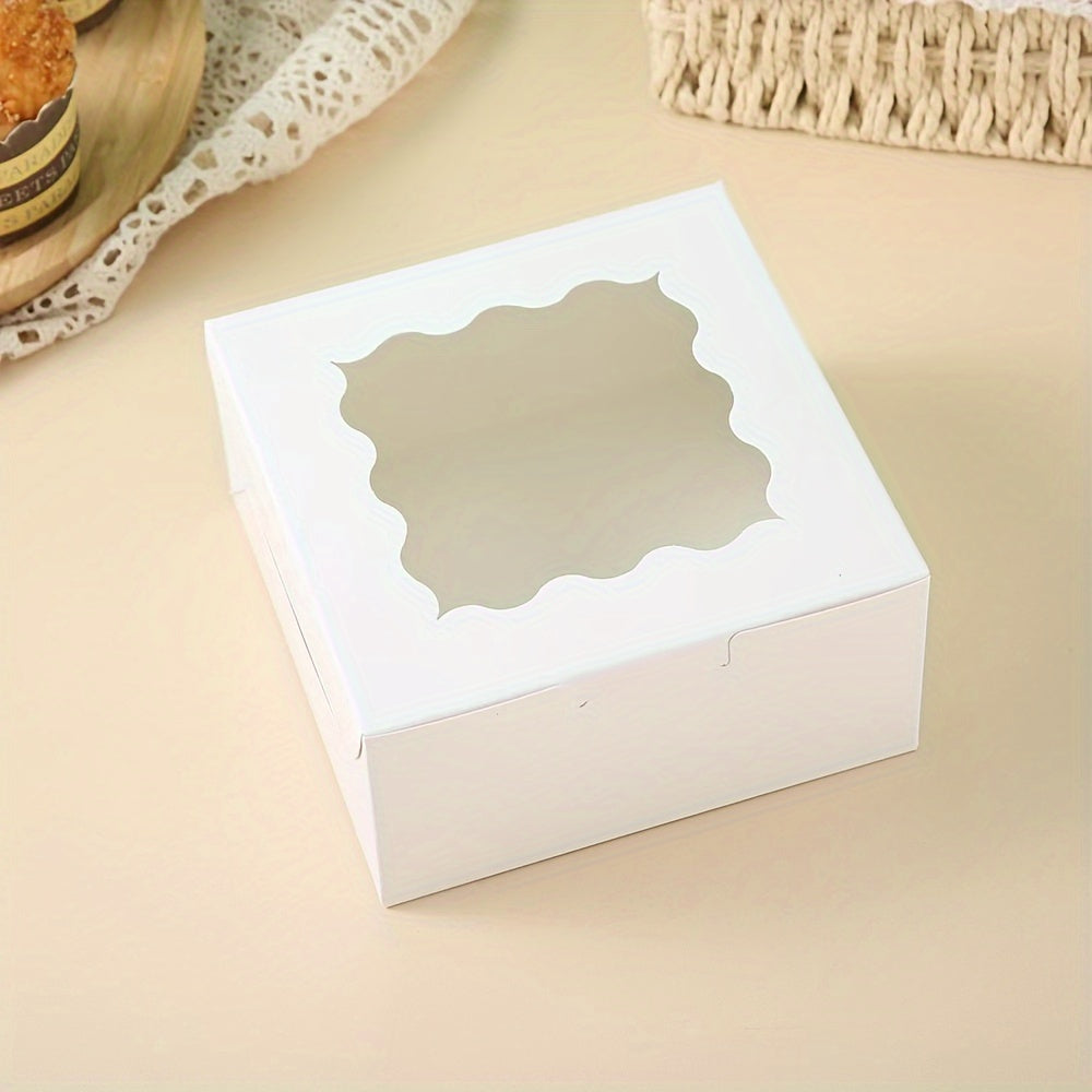 Set of 30 White Cardboard Bread Boxes with a Window - Ideal for Biscuits, Strawberries, Macarons, and Desserts | Disposable Square Pastry Containers for Kitchen and Restaurant Serving