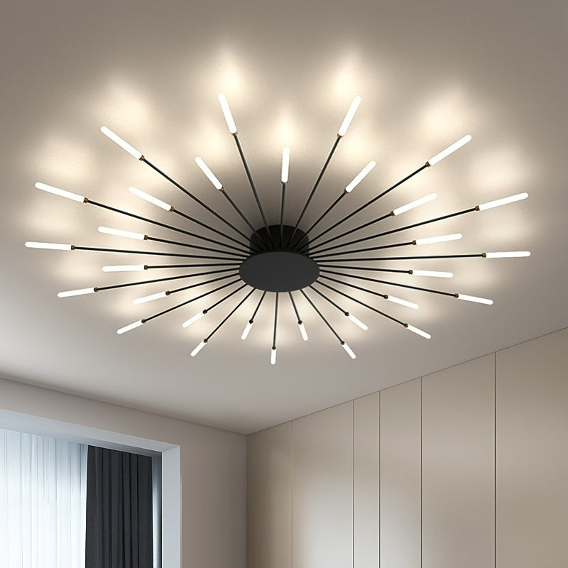 Contemporary LED ceiling lamp in warm white perfect for indoor living spaces such living room, dining room, or bedroom.