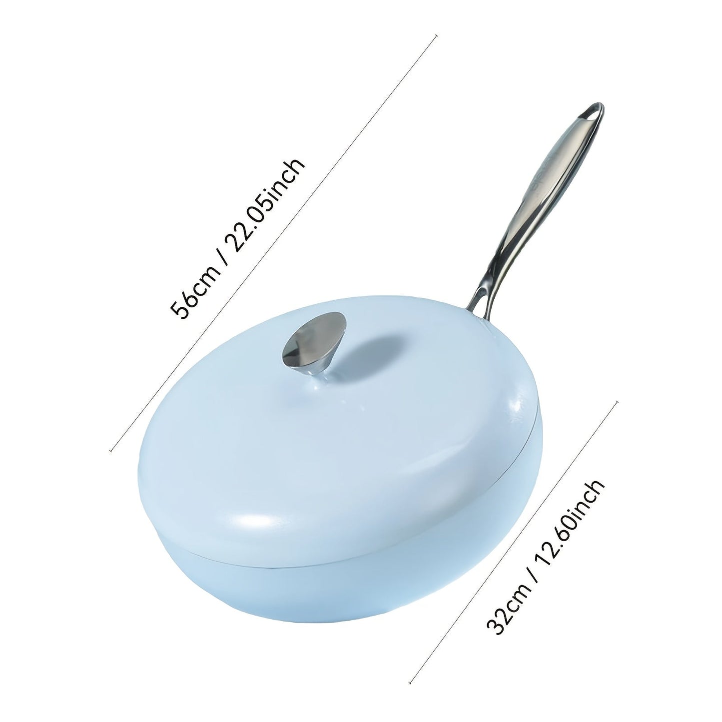 Small non-stick frying pan in sky blue with lid. Features a radiant warmth stone design and is compatible with induction and gas stoves. Ideal for cooking eggs, pancakes, and more. Perfect for household use. Great for cooking wheat, rice, and other