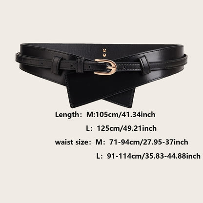 Women's wide waist belt with corset design and golden buckle.