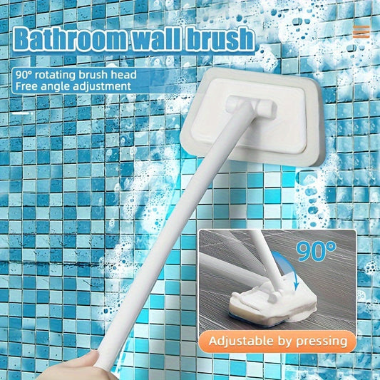 Manual Cleaning Tool Set with Replaceable Sponge for Bathtub, Tile, Glass, and Floor Surfaces - Features Long Handle, 360° Rotating Brush Head, Adjustable Angle, and Durable Plastic Materials