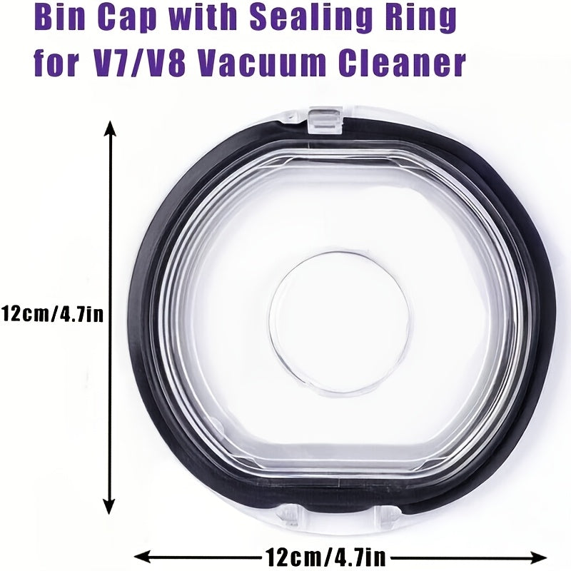 Durable Plastic Dust Bin Cap with Sealing Ring for V7 and V8 Models - Compatible Dirt Cup Accessory for Vacuum Cleaners, Featuring Connector Design for Easy Attachment.