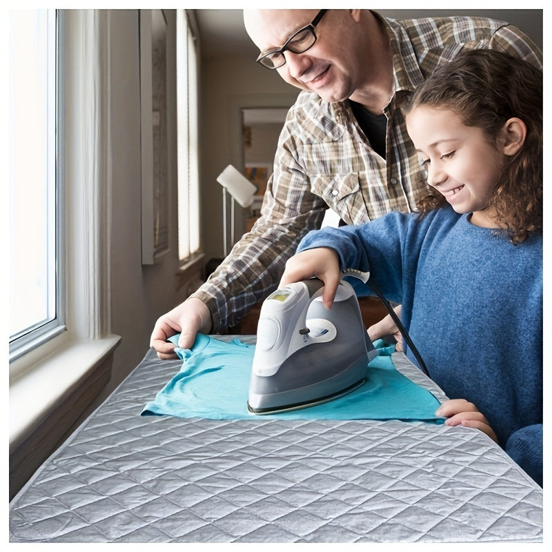 Portable Gray Ironing Board Pad, Flower Circle Dryer Heat Resistant Pad, Thickened Silvery Coated Ironing Board Replacement with Magnetic Ironing Pad - 83.82cm X 45.72cm. Ideal for Travel, Hotel or Dormitory Use. Perfect for Desktop Ironing.