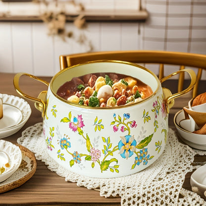 Elegant French Floral Enamel Stove Pot - Perfect for Induction Cooktops, No Electricity Needed - Ideal for Home Kitchen & Dining