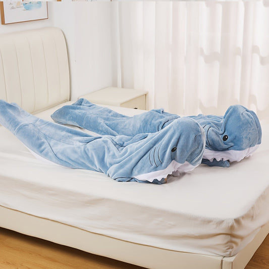 Shark Blanket Hoodie: O'simliklar uchun juda yumshoq multfilm akulasi kiyiladigan ko'ylak - Qulay flanel yotoq sumkasi