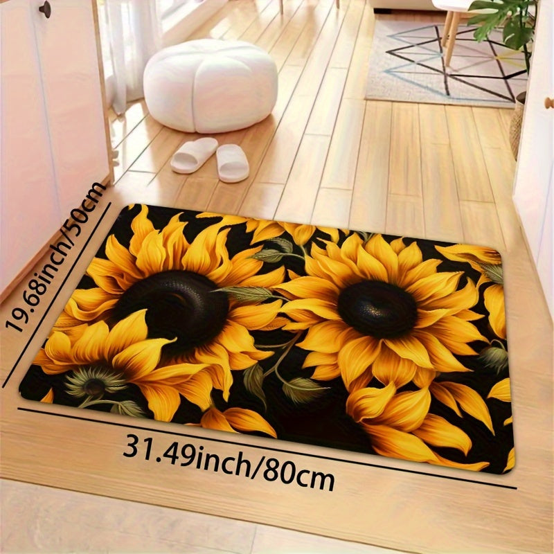 Sunflower Pattern Rug with Non-Slip Backing - Perfect for Kitchen, Bathroom, and Outdoor Use, Easy to Clean Machine Washable Polyester Mat, Ideal for Toilet or Bath Mats, Features a Cheerful Sunny Floral Design, Adds a Lovely Touch to Your Bathroom Decor