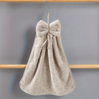 3pcs Bowknot Hanging Hand Towels, Coral Fleece, Quick Drying, Absorbent, Soft, Kitchen and Bathroom Towels.