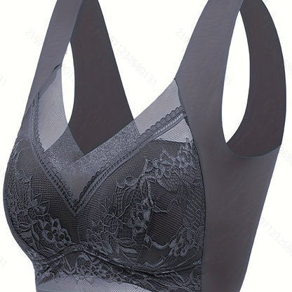 Women's Floral Lace Mesh Bralette, Full Cover Tank Bra for Comfort and Breathability