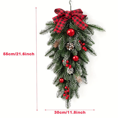 1 Artificial Christmas Teardrop Swag with 54.86 cm length, featuring pine cones and red berries. Ideal for decorating scenes, festivals, rooms, homes, offices, theme parties, and Christmas.