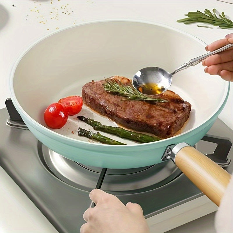 Ceramic Frying Pan with Cast Iron Handle for Gas and Induction Stovetops - Non-Stick Skillet, Hand Wash Only, Ceramic Cookware Finish