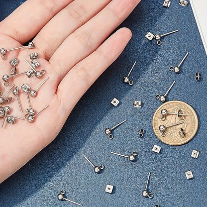 This set includes a total of 80 pieces of ball and column earrings, consisting of 40 round ball and column earrings and 40 butterfly earring backs. Perfect for DIY jewelry making, these pieces are available in both silvery and golden colors.