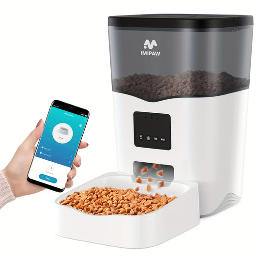 IMIPAW 3L Smart WiFi Pet Feeder dispenses up to 20 meals a day, controlled via app and powered by USB.