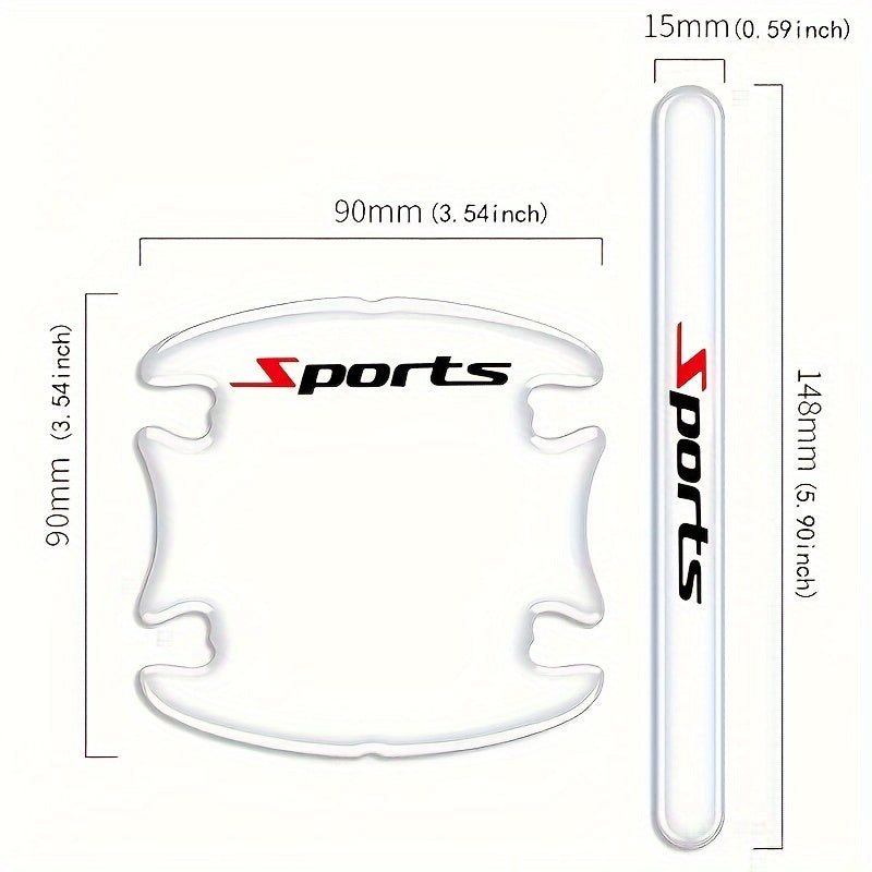 4/8 Sports Series Transparent Protective Stickers for Car Door Handles - Anti-Scratch, Anti-Collision Protection.