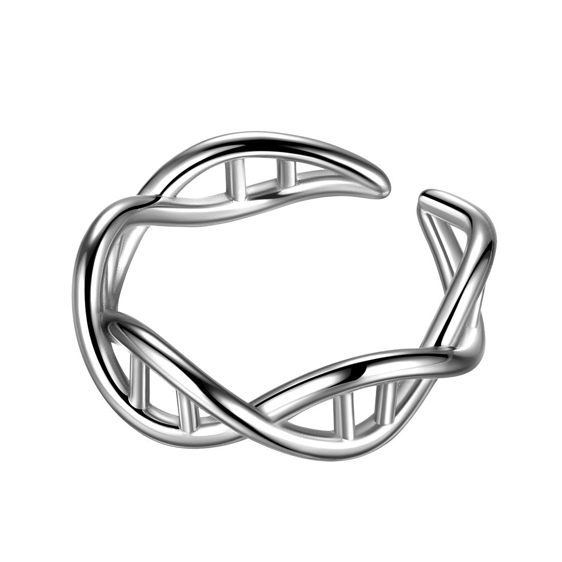 Adjustable rings of DNA open to form a double helix structure in the realm of chemistry, science, and biology, all within the microscopic world of molecules.