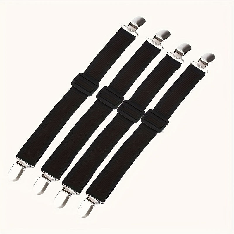 Adjustable Bed Sheet Grippers - Set of 4, Non-Slip Secure Clips, Made from Durable Polyester, Simple Installation, Universally Fits Mattress Sizes, Available in White, Black, Pink, Khaki, and Light Blue - Perfect for Beds and Sofas