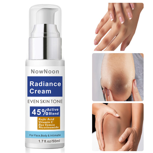 NOWNON Radiance Cream, Kojik kislota, Vitamin C va Nikotinamid bilan, Yuz, Tana, Intim joylar uchun teng teri rangi, Spirtli ichimliklarsiz, 1.7fl.oz, Zamonaviy qadoqlash.