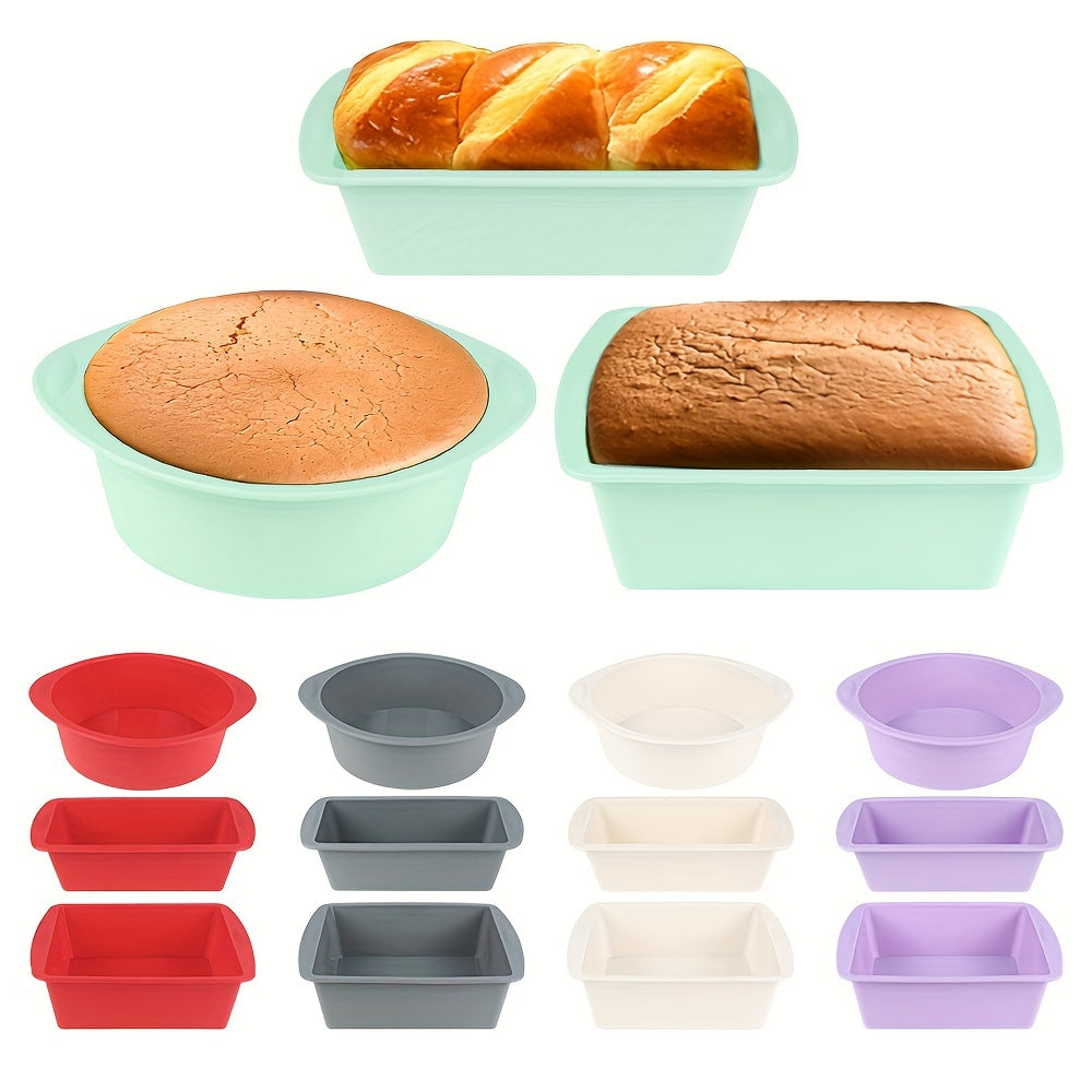 Silicone Baking Set with 3 Colorful Pieces - Round & Square Cake Pans, Loaf Mold - Nonstick and Heat Resistant - Easy to Clean - Great for Baking Cakes, Breads, and Pizzas - Perfect for Holiday Baking: Halloween, Hanukkah, Christmas, Easter - Includes