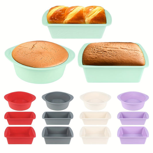 Silicone Baking Set with 3 Colorful Pieces - Round & Square Cake Pans, Loaf Mold - Nonstick and Heat Resistant - Easy to Clean - Great for Baking Cakes, Breads, and Pizzas - Perfect for Holiday Baking: Halloween, Hanukkah, Christmas, Easter - Includes