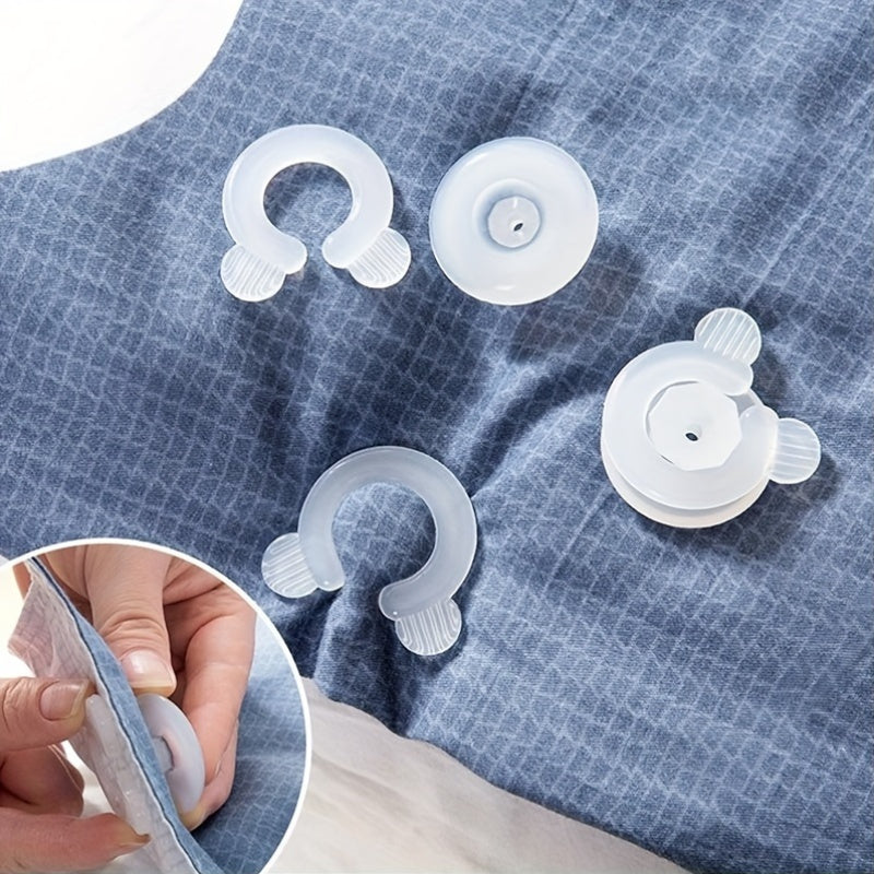 Hand-wash Only Comforter Corner Fasteners, 4 Pairs Transparent Invisible Holders for Sheets, Curtains, Upholstery - Needle-Free and Secure