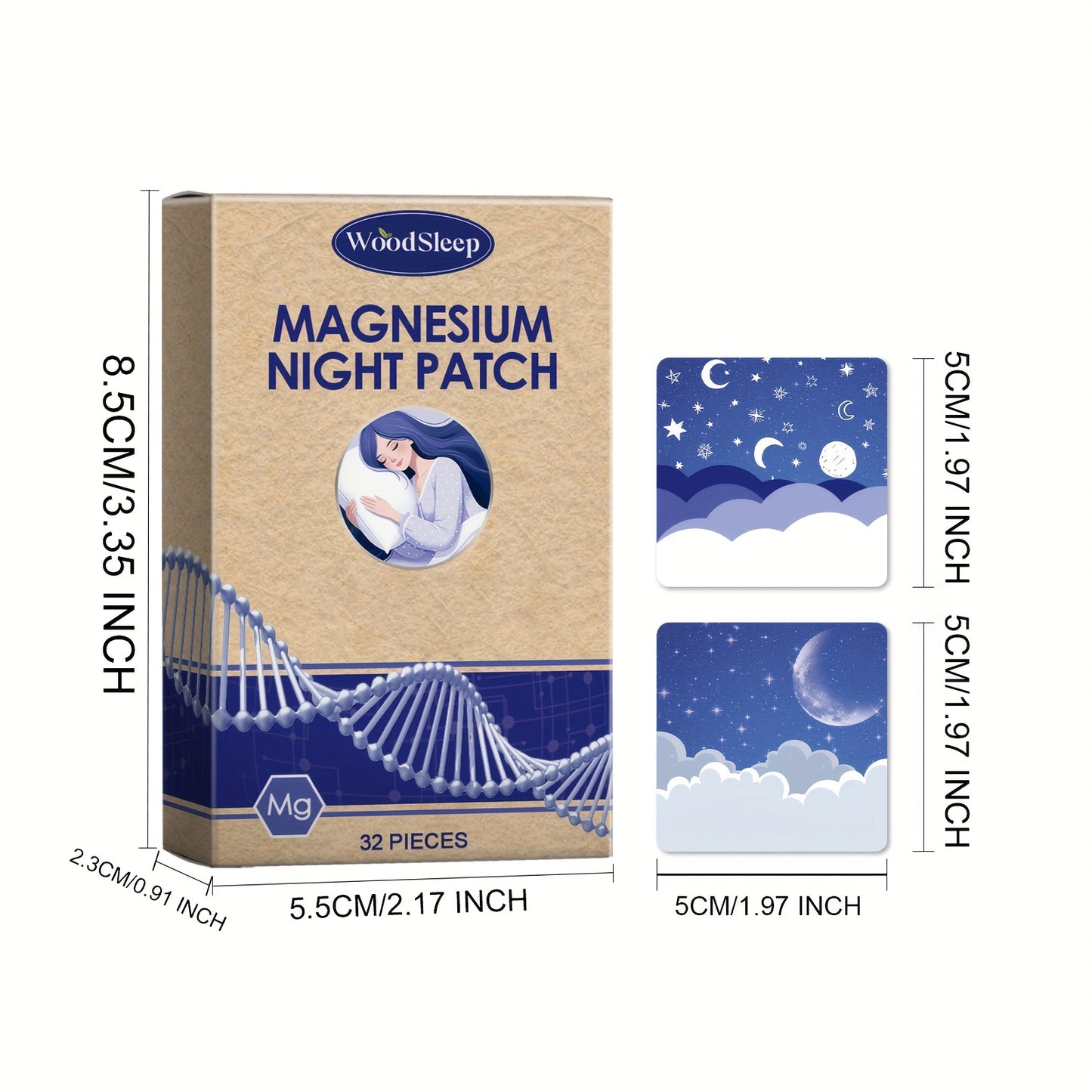 Woodsleep Magnesium Night Patch with Magnesium Chloride and Lavender Extract, 32pcs.