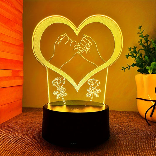 USB powered 3D love heart lamp with touch control and color-changing features, perfect for bedroom décor.