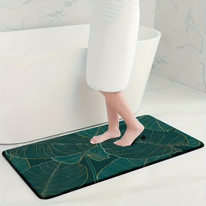 Set of 4 velvet sponge bath mats featuring non-slip designs in leaves, flowers, sea waves, and wooden board patterns. Includes an extended thickened toilet rug, durable non-slip bathroom rug, comfortable U-shaped toilet mat, and toilet cover mat for