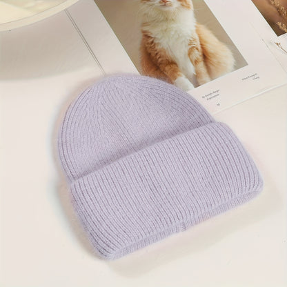 Soft knit beanie in candy colors for women, perfect for casual wear in autumn and winter.