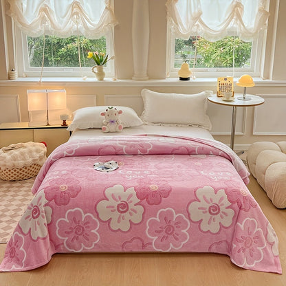 Ultra-Soft Pink Strawberry & Bear Pattern Blanket - Perfect for Sofa, Bed, & Naps - Cozy All-Season Throw - Machine Washable 100% Polyester - Whimsical Home Decor - Charming Aesthetic - Comfortable Blanket for Bed and Naps