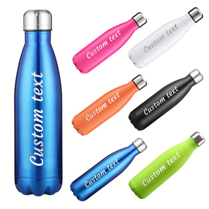 Custom engraved stainless steel water bottle, leak proof, BPA-free, ideal for sports and daily use. Hand wash only.