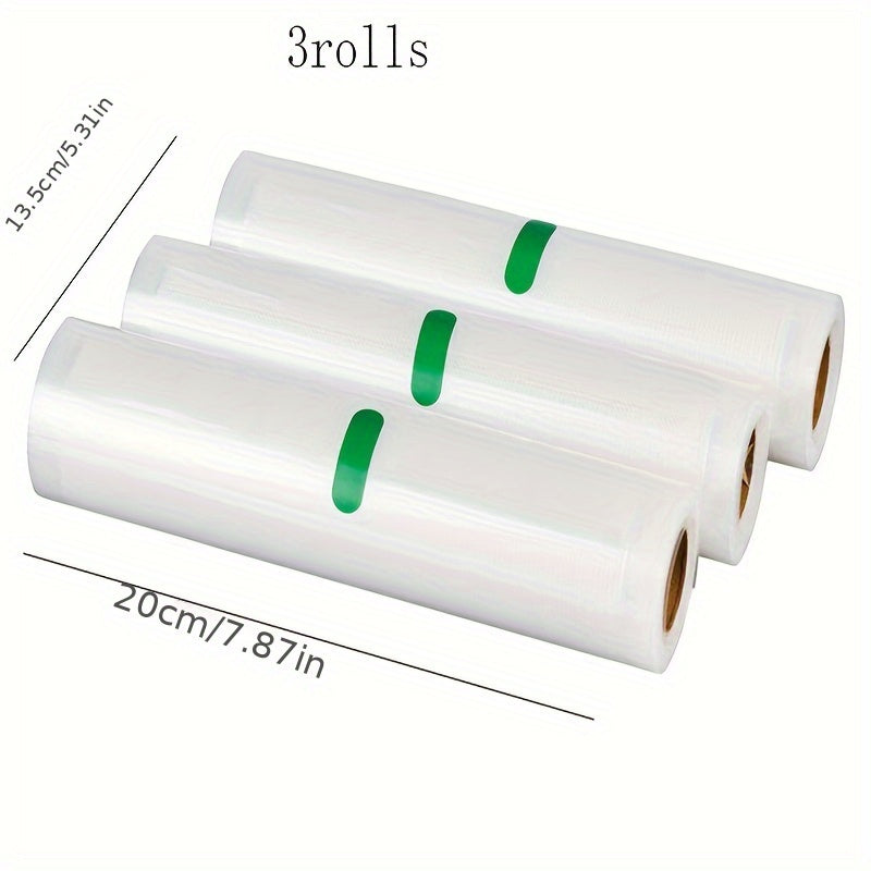 Durable Vacuum Sealer Bags - Set of 3 Rolls for Storing Fruits, Vegetables & Meats, Maintains Freshness Without Electricity