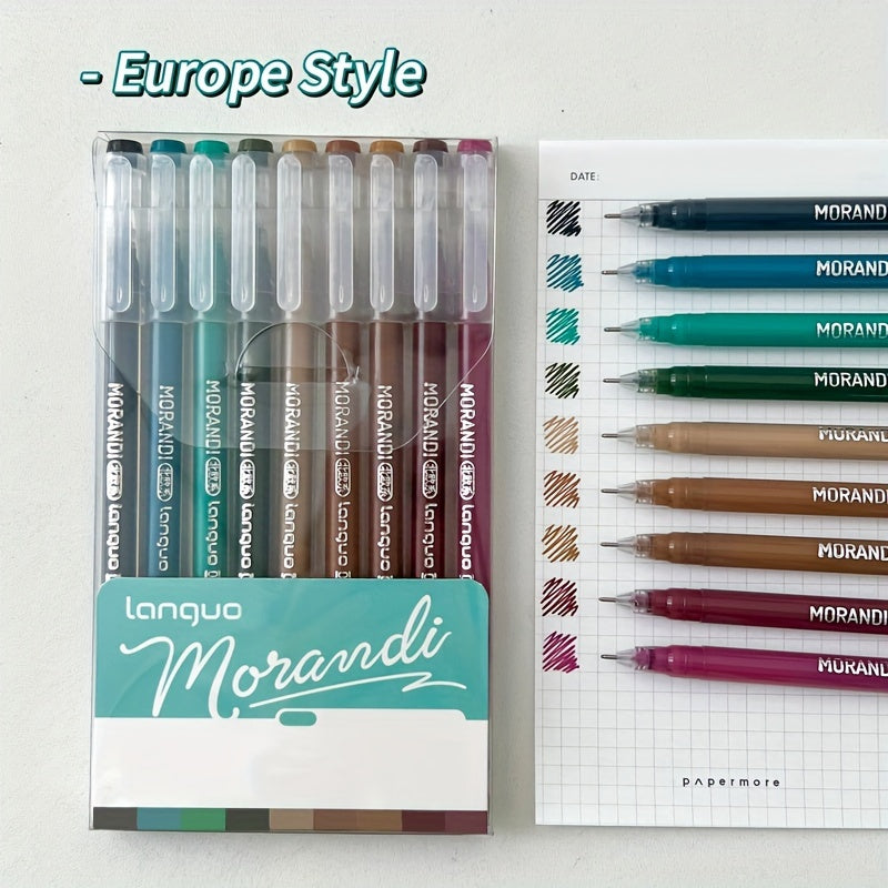 1pc, 9pcs Morandi Retro Color Palette Handwriting Pens with stackable color ink refills.