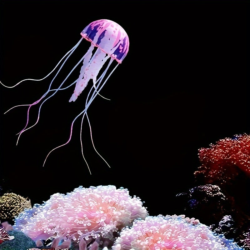 Luminous silicone jellyfish aquarium ornament for fish tank decoration.