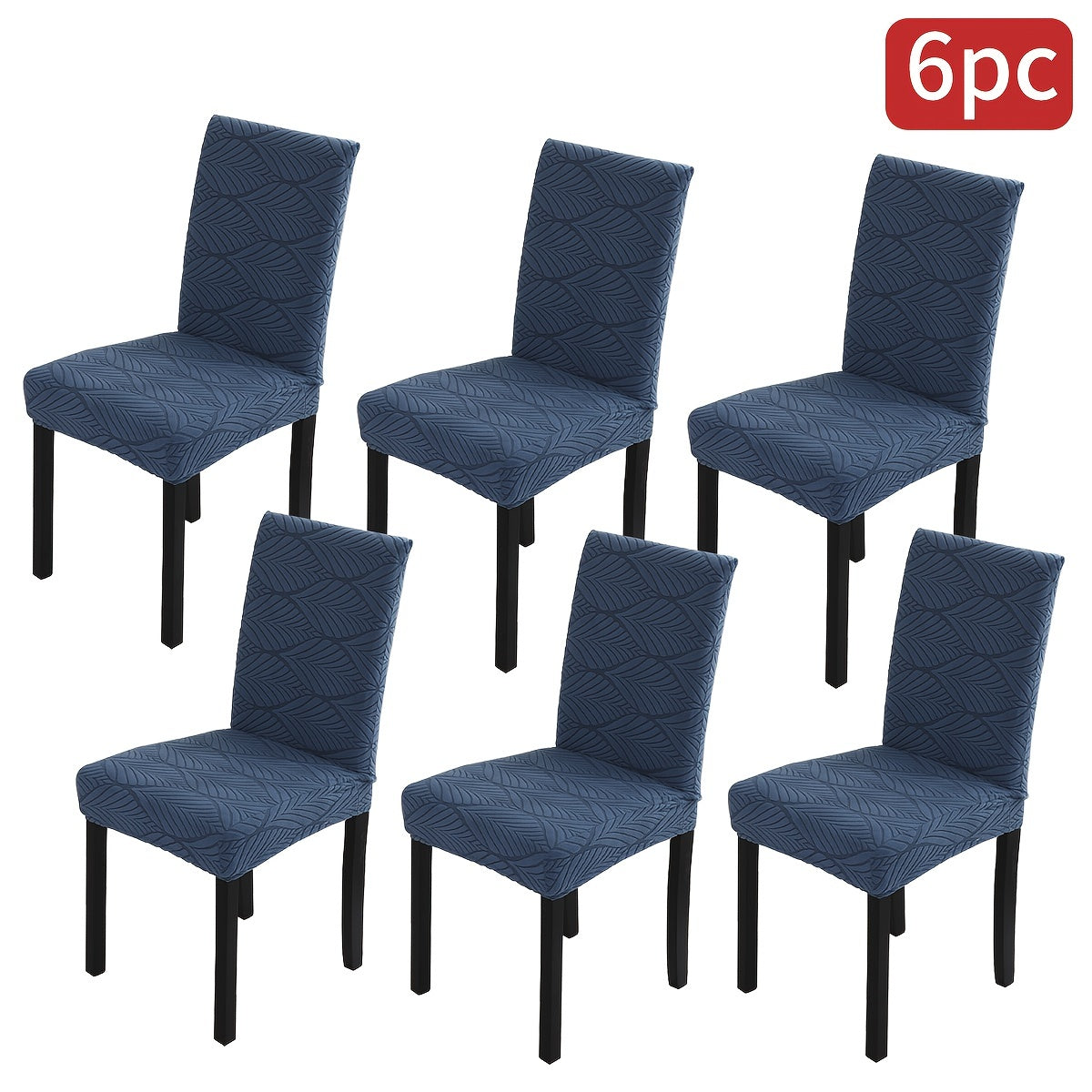 Elastic dining chair slipcovers with leaf pattern, removable and stretchable, made of polyester and spandex blend. Machine washable with elastic band closure. Suitable for home, office, and banquet hall decor.