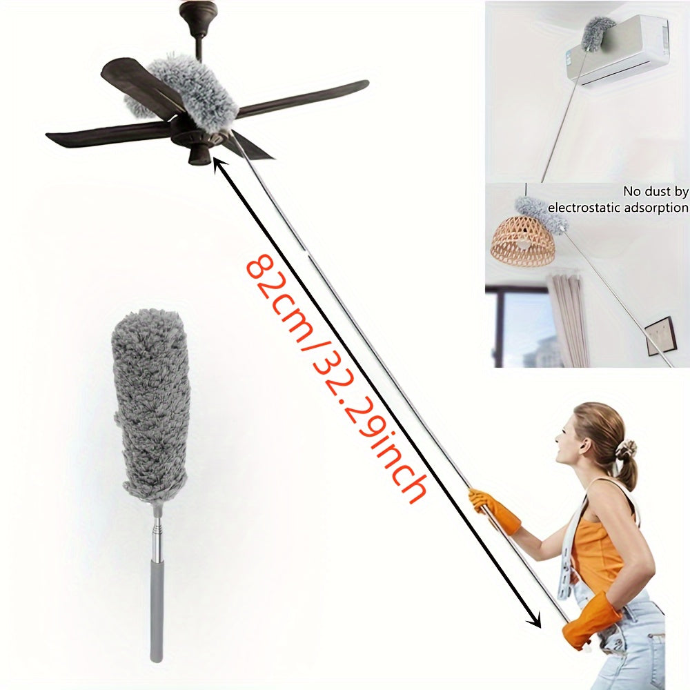 Extendable Microfiber Duster with Flexible Head - Eco-friendly & Easy to Clean, Perfect for Reaching High Ceilings, Furniture & Vehicles