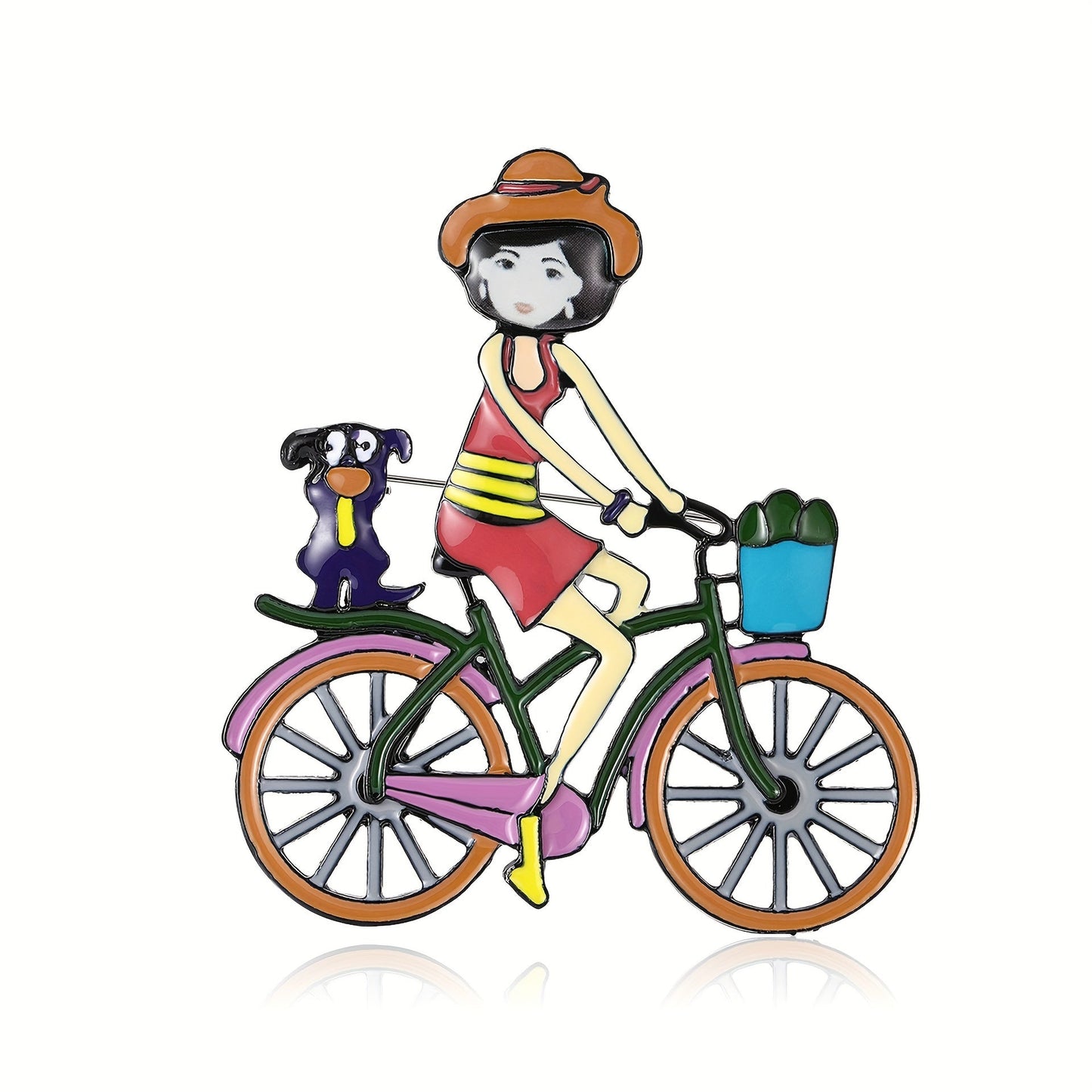 Adorable Acrylic Cycling Girl Brooch Pin - Quirky Cartoon Fashion Accent for Clothing and Bags