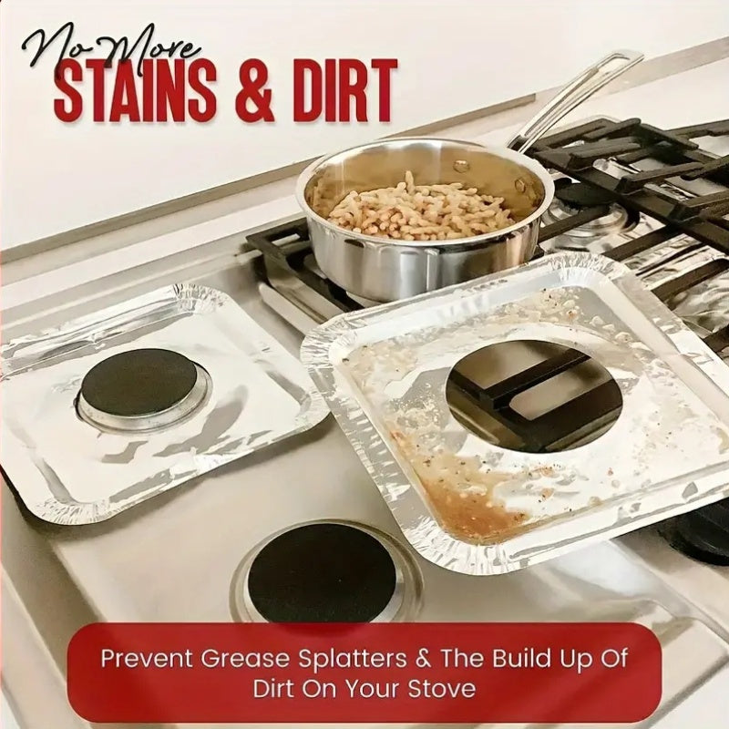 Circular and square aluminum foil trays that are oil-proof for use on gas stoves and kitchen cleaning pads.