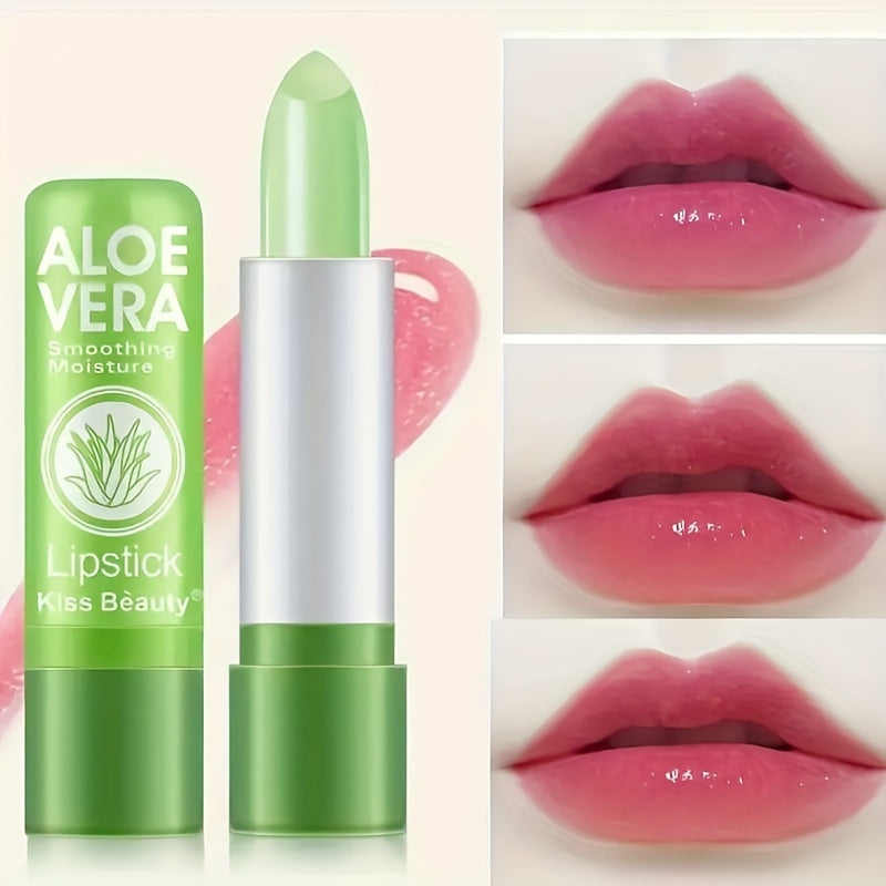 Aloe Vera Color-Changing Lipstick in Berry, Pink, and Red - Moisturizing, Long-Lasting, Non-Fading