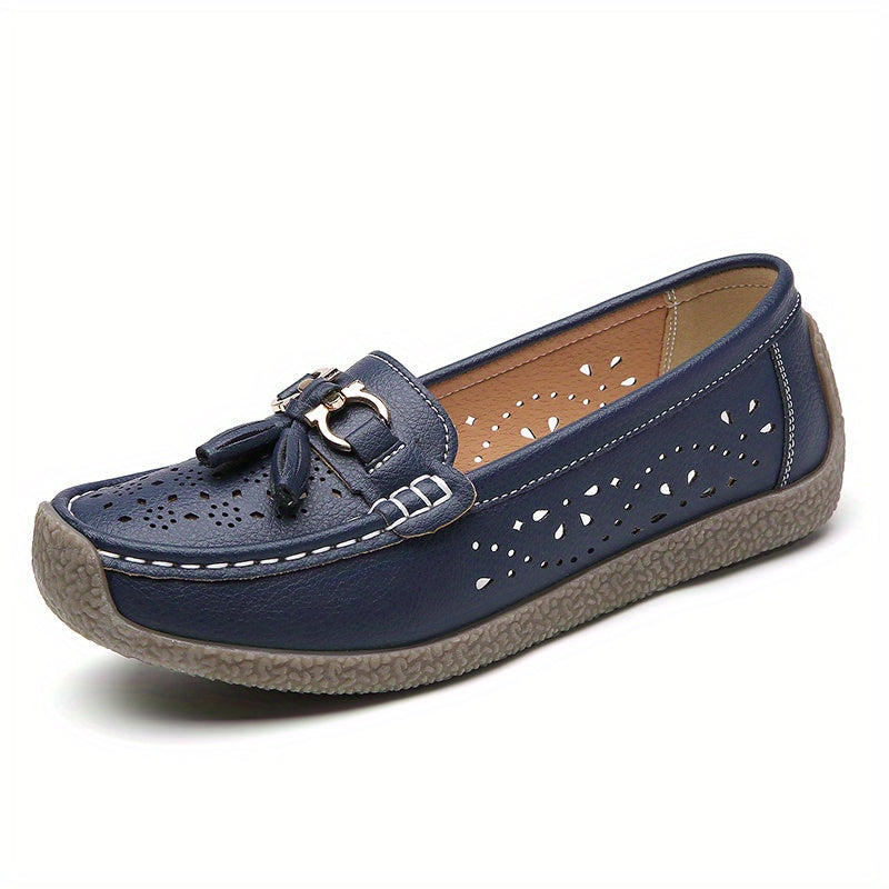 Breathable slip-on loafers with hollow and mental design, perfect for spring.