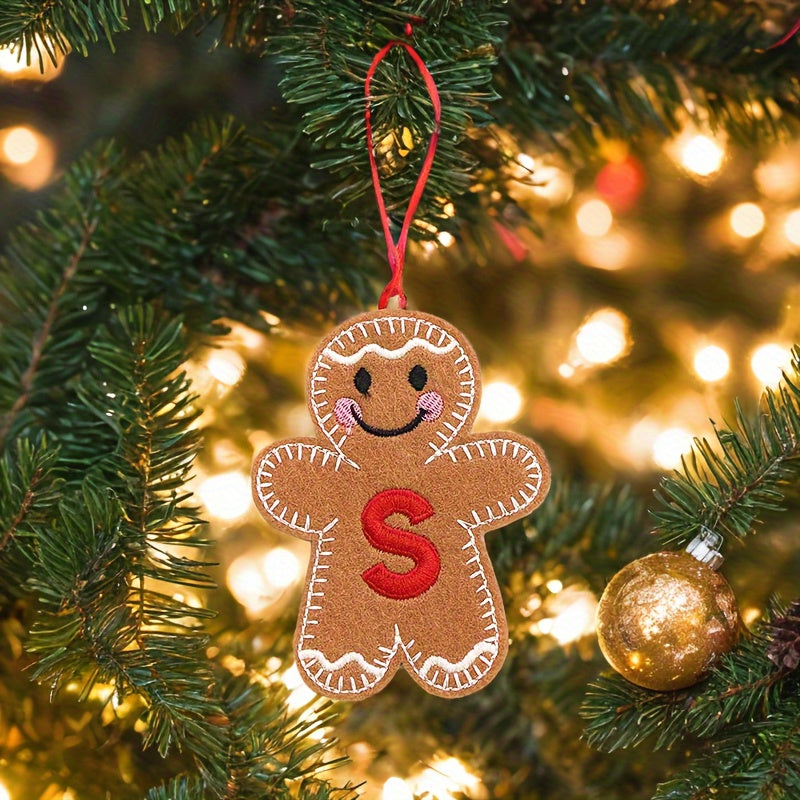 Embroidered gingerbread man ornament for Christmas decoration, made of fabric material. Classic style and no power required. Perfect for home and kitchen use.